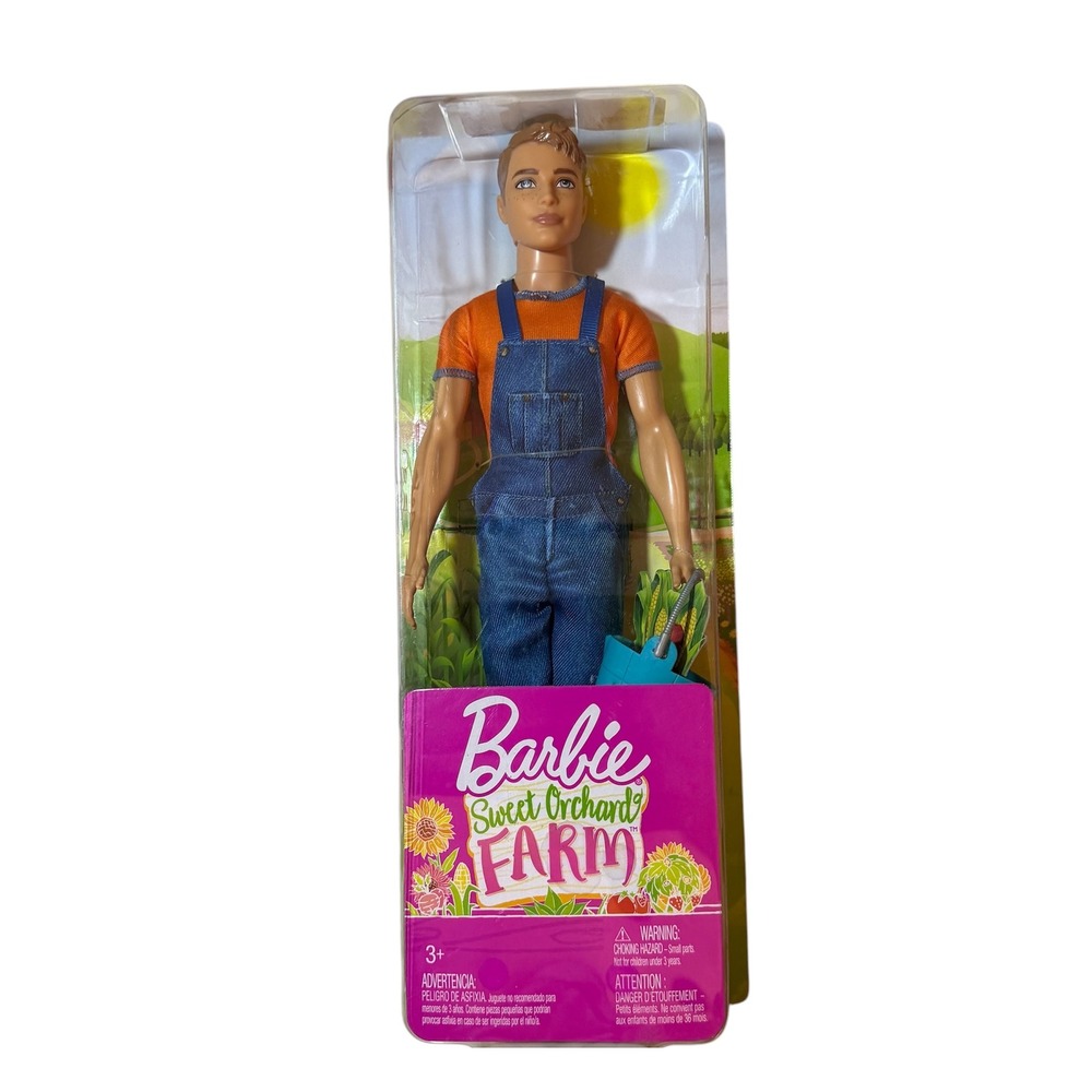 Barbie Sweet Orchard Farm Ken 12" Doll Freckles Denim Overalls Watering Can NEW